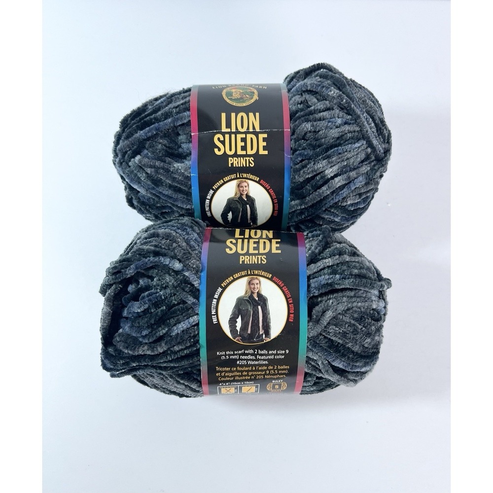 Lion Brand Suede Prints Moonshadow 78g 111yds Soft Polyester Bulky 5 - Lot Of 2